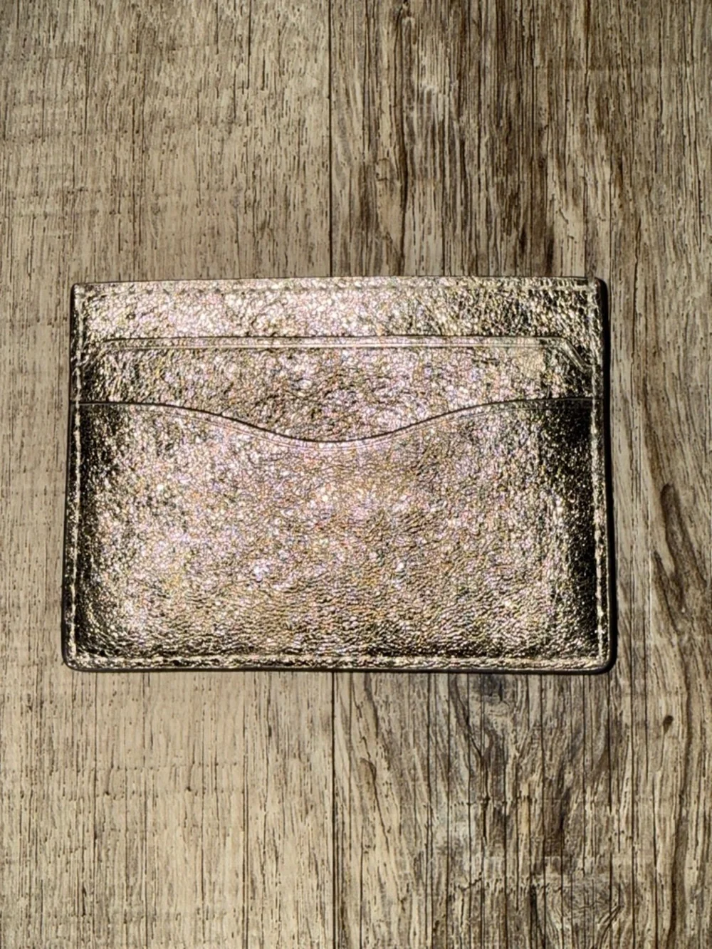 Tory Burch White Gold Metallic Slim Card Holder